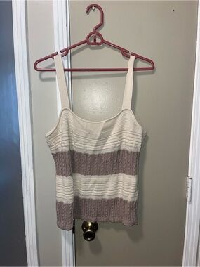 Splendid Cream and Taupe Striped Ribbed Tank